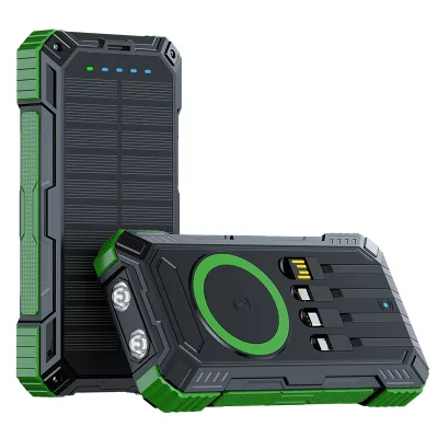 20000mAh Solar Power Bank with Built-in Four Cables15W Magnetic Wireless & PD22.5W Fast Charging