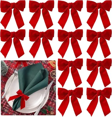 New Arrival Christmas Napkin Rings Red Bow Velvet Napkin Holders for Birthday Party Wedding Table Decorations