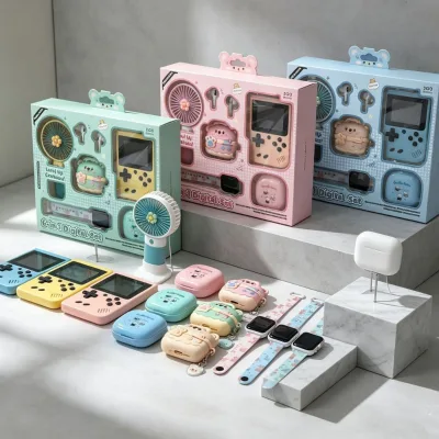 Best-Selling Handheld Game Console USB Fans Wireless Earphone Gift Box Set Headphones Watch Toys Set Wholesale