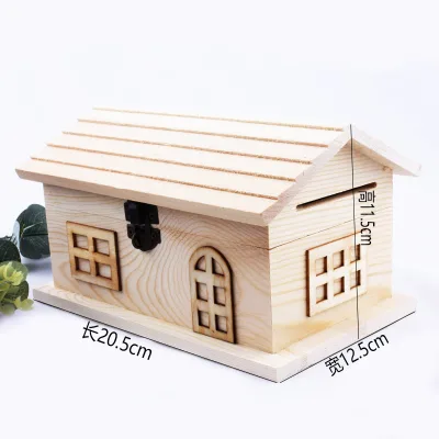Pine House-Shaped DIY Wooden Box Eco-Friendly Natural Wood Color Piggy Bank for Storage