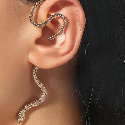 Non-hole Ear Clip Vintage Zircon Snake-shaped Earrings for Women Exaggerated No Cartilage Ear Cuff Fashion Jewelry Gifts