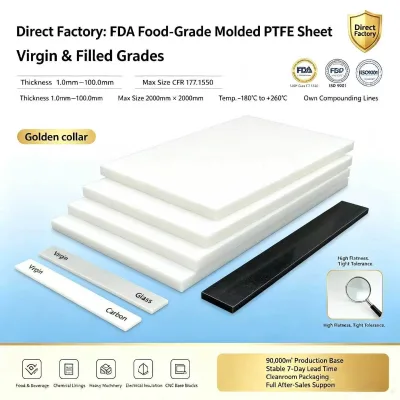 PTFE Sheet 4x8 Plate Board Roll 0.5mm-100mm Thickness Custom Size Virgin Skived Molded Sheet for Gasket Insulation