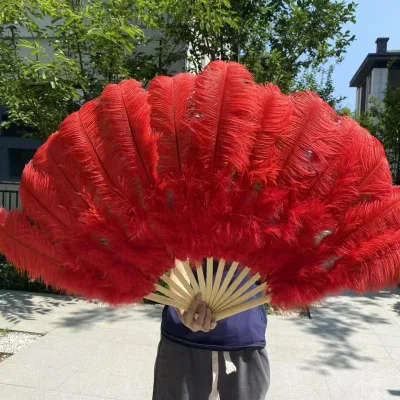 Wholesale Medium13 Bones  Ostrich Feather Fan Customized Dyed Handmade for Carnival Stage Performance Decoration