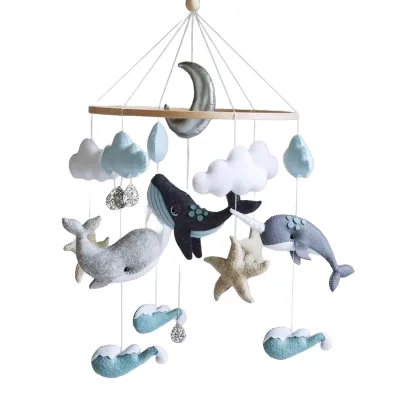 New Arrival Felt Baby Crib Mobile Blue Ocean Whale Coral Starfish Felt Bed Decoration for Baby Boy