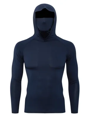 European-American Cross-Border Men's Tight-Fitting Long-Sleeve Turtleneck Hooded Sun-Protective Sports Yoga Top Fitness Fishing