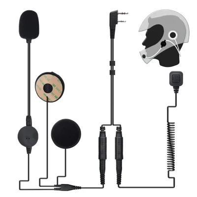 Motorcycle Helmet Headset 2-Pin Dual Speakers Open Face Design Waterproof PTT Mic Two Way Radio Intercom for Baofeng UV-5R