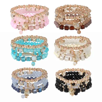 Tassel Beaded Bracelets Bangles Women Crystal Rhinestone Imitation Pearl Gold Plated Party Jewelry Trendy Multi Layered Made