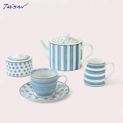 British Vintage Ceramic Porcelain Tea Pots with Stainless Steel Tea Infuser and Strainer Gift Set for Coffee and Tea