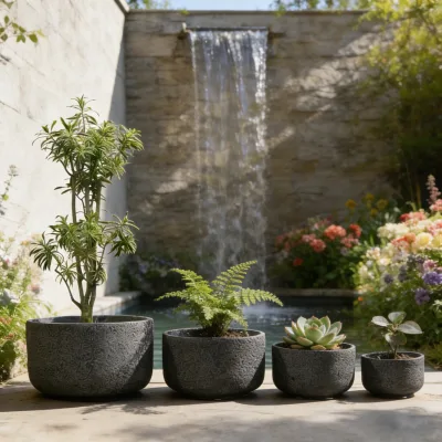 Fiber Clay Eco-Friendly Durable Garden Planter Pot with Drainage Hole Handicraft Minimalist Lightweight Planter Pots