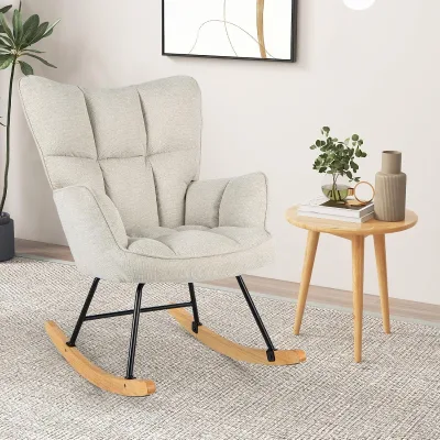 Comfy Padded Seat Wood Frame Rocking Chair Modern Rocking Accent Armchair Rocker Chair for Nursery Living Room Bedroom