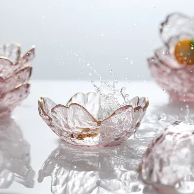 Small Glass Dish Nordic Style Gold Inlay Glass Sauce Bowl BBQ Seasoning Dipping Flower Petal Bowl Glass Seasoning Dish