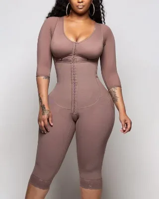 HOOK and EYE CLOSURE Long Sleeve Tummy Control Shapewear