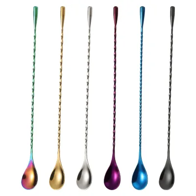 Cocktail Mixing Spoon Fork and Spoon Long Spiral Pattern Custom Colour  Bar Bartender Cocktail Stirring Spoon