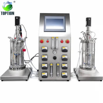 Laboratory Mammalian Cell 2-10L Jacketed Reaction Kettle Double-glasses Cell Culture Fermenter Engine Pump Automatic PLC Control