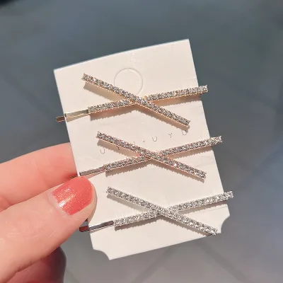 Women Crystal Hair Clip Metal Rhinestone Cross Hair Pin for Decorative