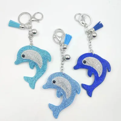 Multi Color Dolphin Keychain Bling Backpack Charm Bag Charms Fancy Crystal Key Fob Keyrings