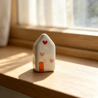 Hand-painted Mini Ceramic Small House Ornaments love Printing Tabletop Decoration Creative European Style Small House Villa
