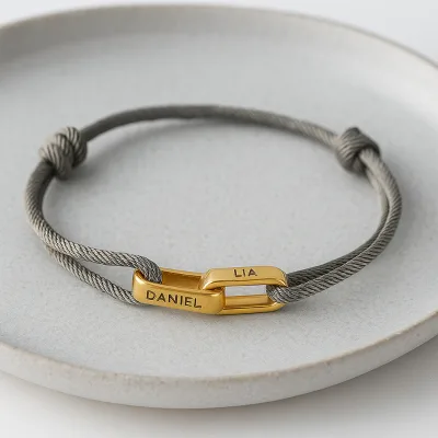 Custom Engraved Name Gold Carabiner Clasp Multicolored Braided Rope Bracelet, Adjustable Couple Hand String Jewelry Gift