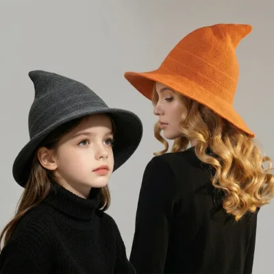 Halloween Witch Wizard Hat Knitted Cotton Yarn Women's Adult Children's Party Hat