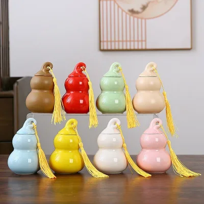 Mini Ceramic Gourd Bottle Canisters Portable Travel Loose Tea Pot Jar Capacity for Storage Spices Powder Lotion Loose Tea