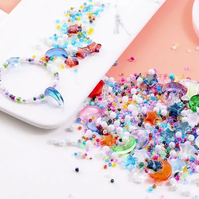 2200Pcs Star Moon Shape Beads Mixed Glass Seed Beads Acrylic Craft Colored Beads for Jewelry Making DIY Craft Bracelets