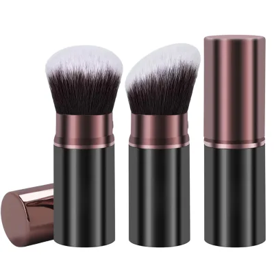 Retractable Portable Makeup Brush with Lid Including Foundation Brush Angled Contour Brush Flat Top Powder Brush & Blush Brush