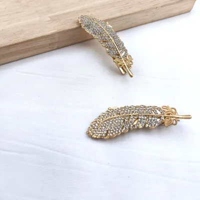 Rhinestone Alloy Feather Duckbill Hair Clips Sparkling Crystal Barrettes Decor Daily Wedding Party Women Hair Styling Accessory