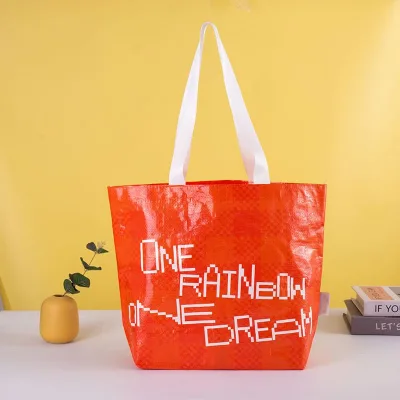 Standard Boat Shape PP Woven Shopping Bag Long Handle Glossy Film-Coated Laminated Customizable Logo Eco-friendly Reusable