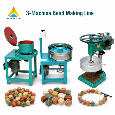 Small Workshop Jade Bead Production Line Three Machines With Matched Grinding Discs for Bead Making Equipment Machine