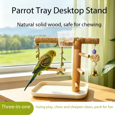 Wood Parrot Perch Stand Bird Toy Interactive Training Playground