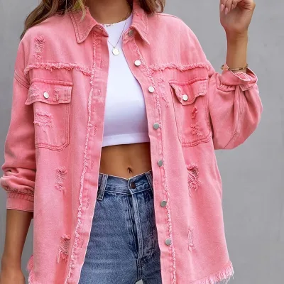 New Spring and Autumn Denim Coat Leopard Print Long Sleeve Short Loose Casual Coat Female Spot Denim Workwear Jacket