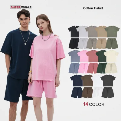 Wholesale High Quality Heavyweight Custom t Shirt Set Blank Oversized 100%cotton Vintage Washed t Shirt and Shorts Set