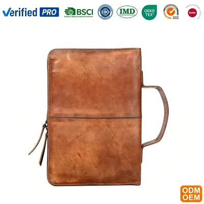 Custom Brown Vintage Leather Bible Cover with Handle and Back Pocket Bible Case Cover for Women
