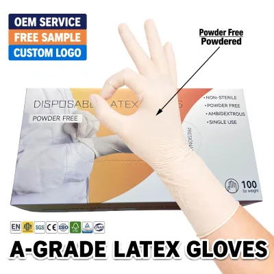 Latex Examination Gloves Powered Powder Free Wear Resistant Smooth Surface Convenient Elbow Length Soft High Visibility