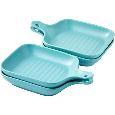 Porcelain Food Serving Plate With Skillet Look Handle Baking Dish Dinner Plates