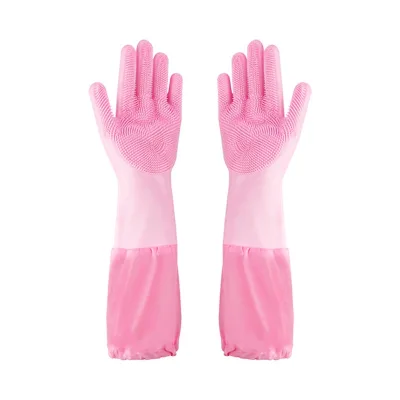 Women's Men's Waterproof Anti-Scalding Silicone Household Gloves Multifunctional Winter Magic Home Cleaning Brush Fleece Medium