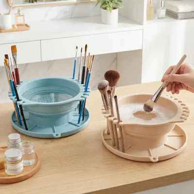 Brush-washing Cup Built-in Palette Silicone Folding Designthree-in-one Multifunctional Small Bucket Washing Cleaning Makeup