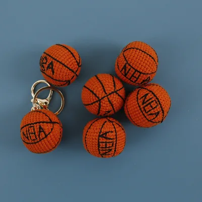 Creative Handmade Eco-Friendly Crochet Basketball Pendant Wool Woven Hanging with Offset Printing New Handmade Key Chain