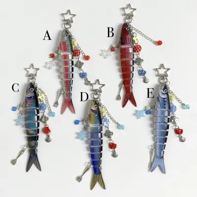 Small Fish Decorative Pendant Keychain Multi-Section Ocean Fish for Car Backpack Hanging Decoration Rubber Keychains