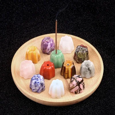 Natural Crystal Agate Stone Carved Flower Incense Stick Holder Crystal Aromatherapy Stone Incense Holder