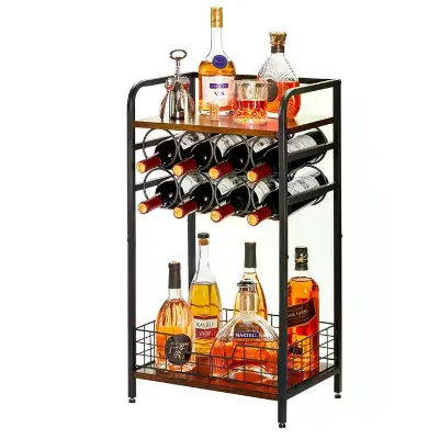 Modern Floor Freestanding Small Metal Wine Rack Bottle Holder Stand Red Wine Display Organizer Wine Bar Cabinet Corner