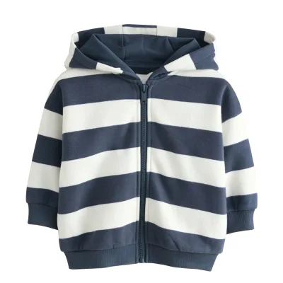 Kids' Classic Stripe Fleece Hoodie Jacket, Warm Full-Zip Sweatshirt with Ribbed Cuffs for Boys & Girls