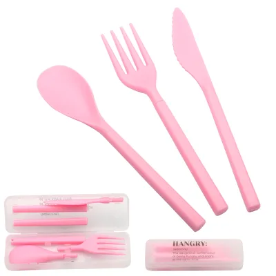 Cheap Pink Plastic Cutlery Forks Knives Spoons Collapsible Picnic Cutlery Set With case