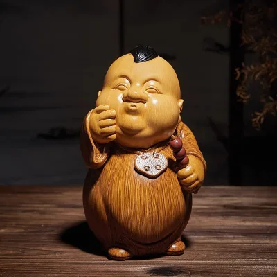 Creative Silly Young Master Landlord Traditional Chinese Decor Bamboo Root Wood Carved Figure High-End Birthday Shandong