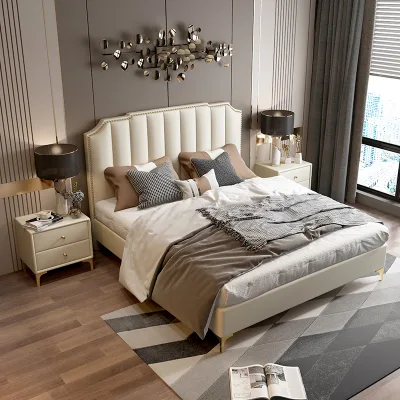 Nordic Modern Minimalist Leather Bed Storage Bed Ins Light Luxury Bedroom Double Bed 1.8 Meters Master Bedroom Weddi