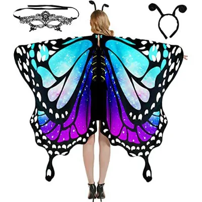 Women's Adult European American Gradient Color Wings Big Butterfly Cloak Halloween Cross-Border Rotating Shawl Dress Costume