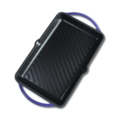 High Quality Enamel Cast Iron Grill Pan/griddle Pan/fry Pan Enameled Two Ears Rectangle Shape Cast Iron BBQ Grill