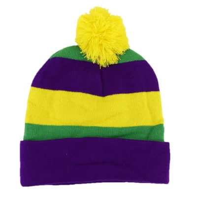 Unisex Adult New Orleans Mardi Gras Parade Gift Striped Colored Knit Beanie Hat