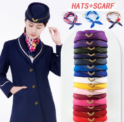 2022 Airline Stewardess Hats Handmade Performance Fedora Uniform Wool Felt Airline pilot Hat