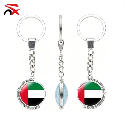 UAE Celebration Gift Flag Round Keychain Pendant Country Emblem Key Ring Souvenir Gift Metal Keychain UAE Flag Design